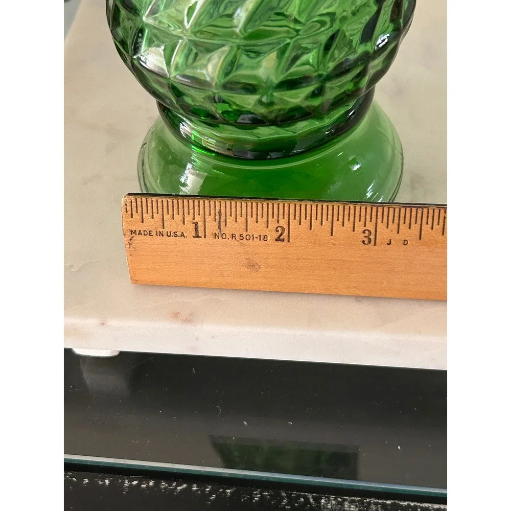Vintage EO Brody Cleveland OH Emerald Green Glass Vase Diamond Swirl Texture